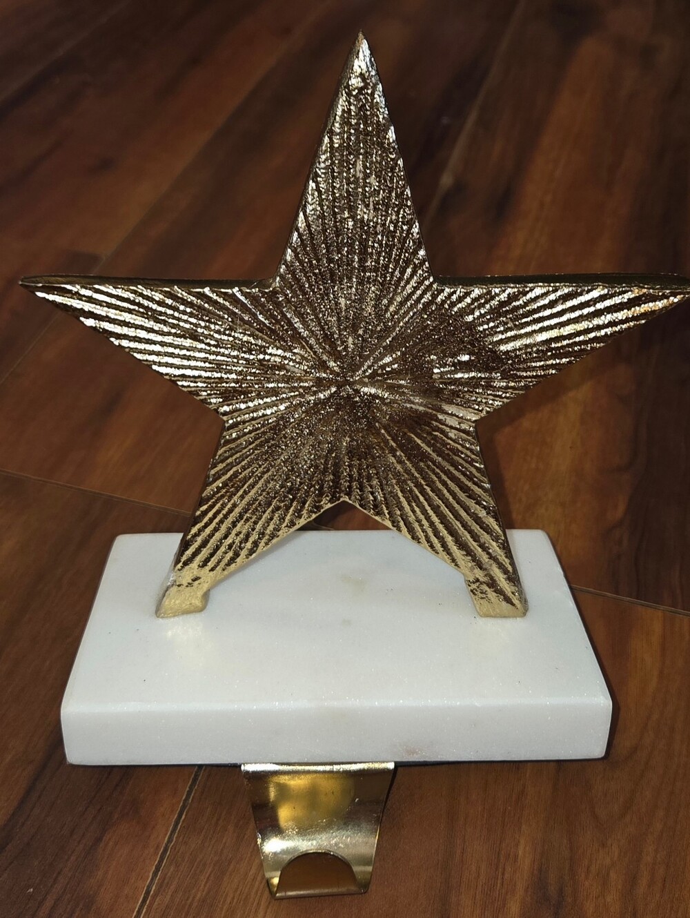 GUC Gold Star Decorative Christmas Stocking Holder on White Marble Base